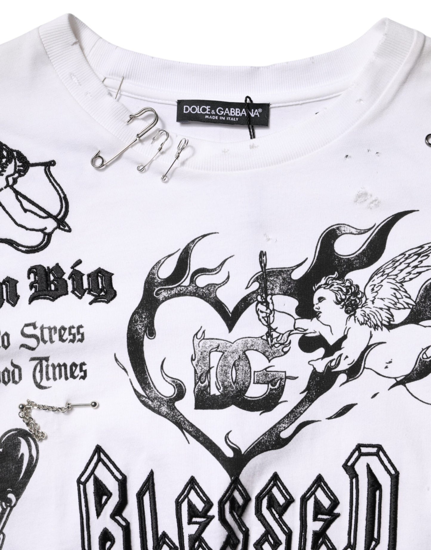 Dolce &amp; Gabbana Weißes Baumwoll-T-Shirt mit DG BLESSED-Aufdruck