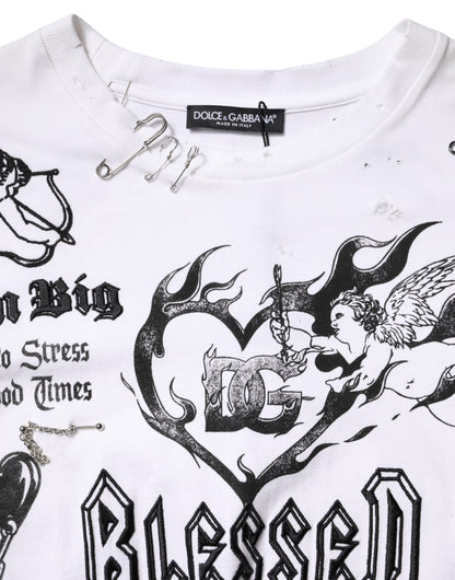 Dolce &amp; Gabbana Weißes Baumwoll-T-Shirt mit DG BLESSED-Aufdruck