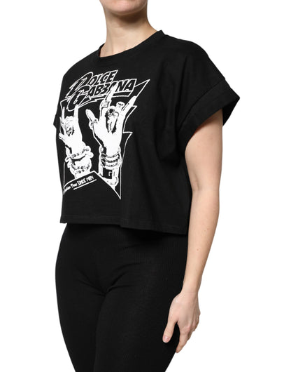 Dolce &amp; Gabbana – Schwarzes, bedrucktes T-Shirt aus Baumwolle mit kurzen Ärmeln