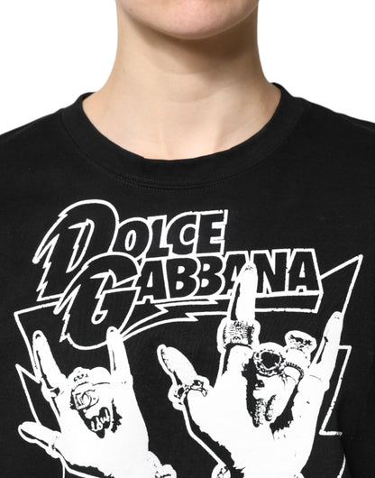 Dolce &amp; Gabbana – Schwarzes, bedrucktes T-Shirt aus Baumwolle mit kurzen Ärmeln