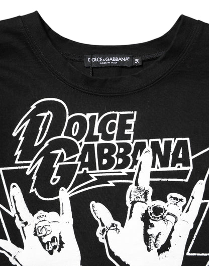 Dolce &amp; Gabbana – Schwarzes, bedrucktes T-Shirt aus Baumwolle mit kurzen Ärmeln