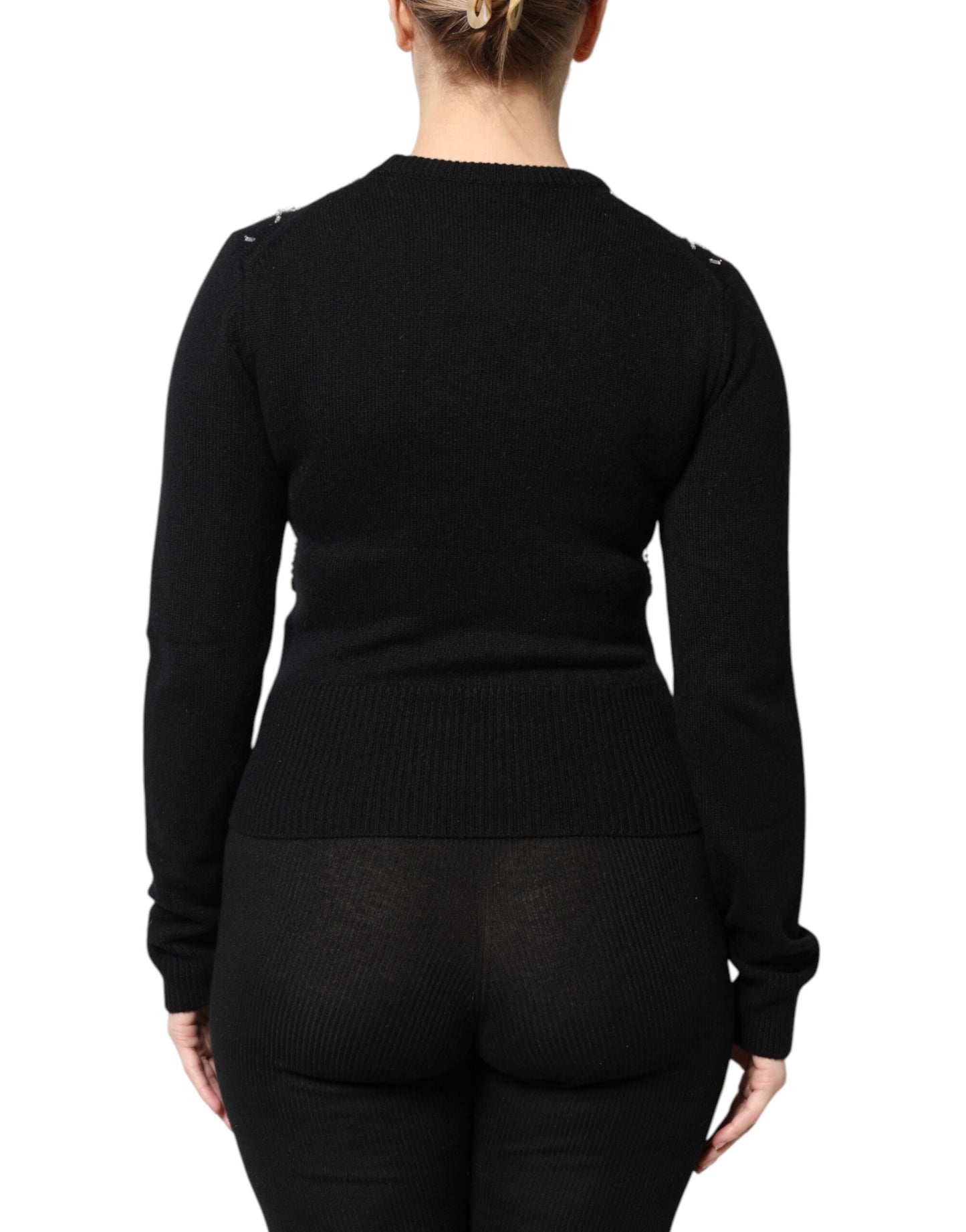 Dolce &amp; Gabbana – Schwarzes, langärmliges Oberteil aus Kaschmir mit Verzierung