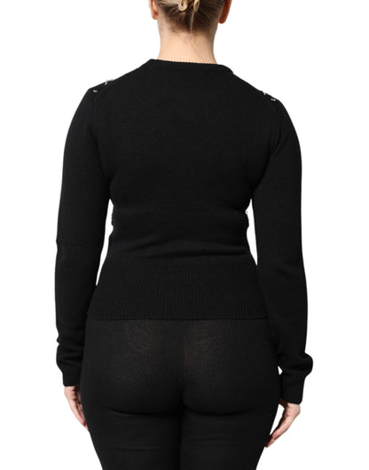 Dolce &amp; Gabbana – Schwarzes, langärmliges Oberteil aus Kaschmir mit Verzierung