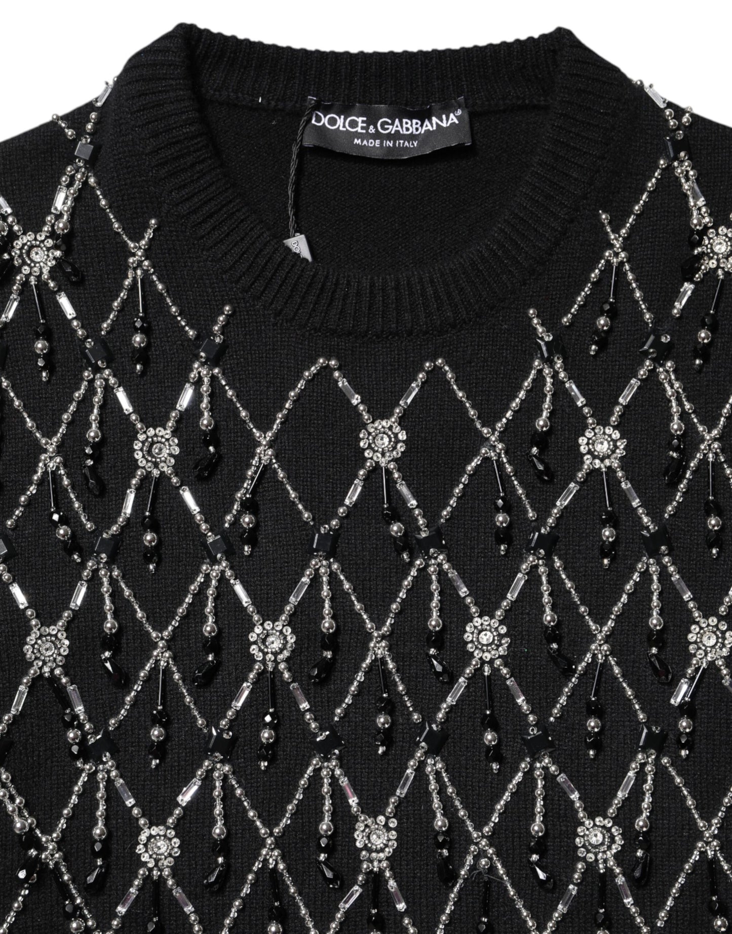 Dolce &amp; Gabbana – Schwarzes, langärmliges Oberteil aus Kaschmir mit Verzierung