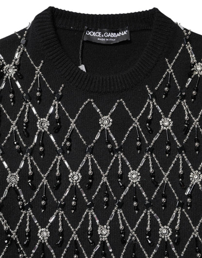 Dolce &amp; Gabbana – Schwarzes, langärmliges Oberteil aus Kaschmir mit Verzierung