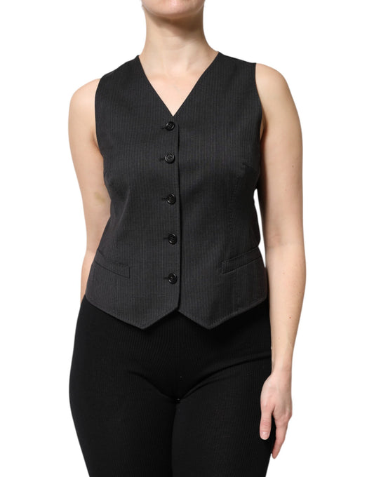 Dolce &amp; Gabbana – Ärmelloses, schwarz gestreiftes Westentop mit Knopfleiste