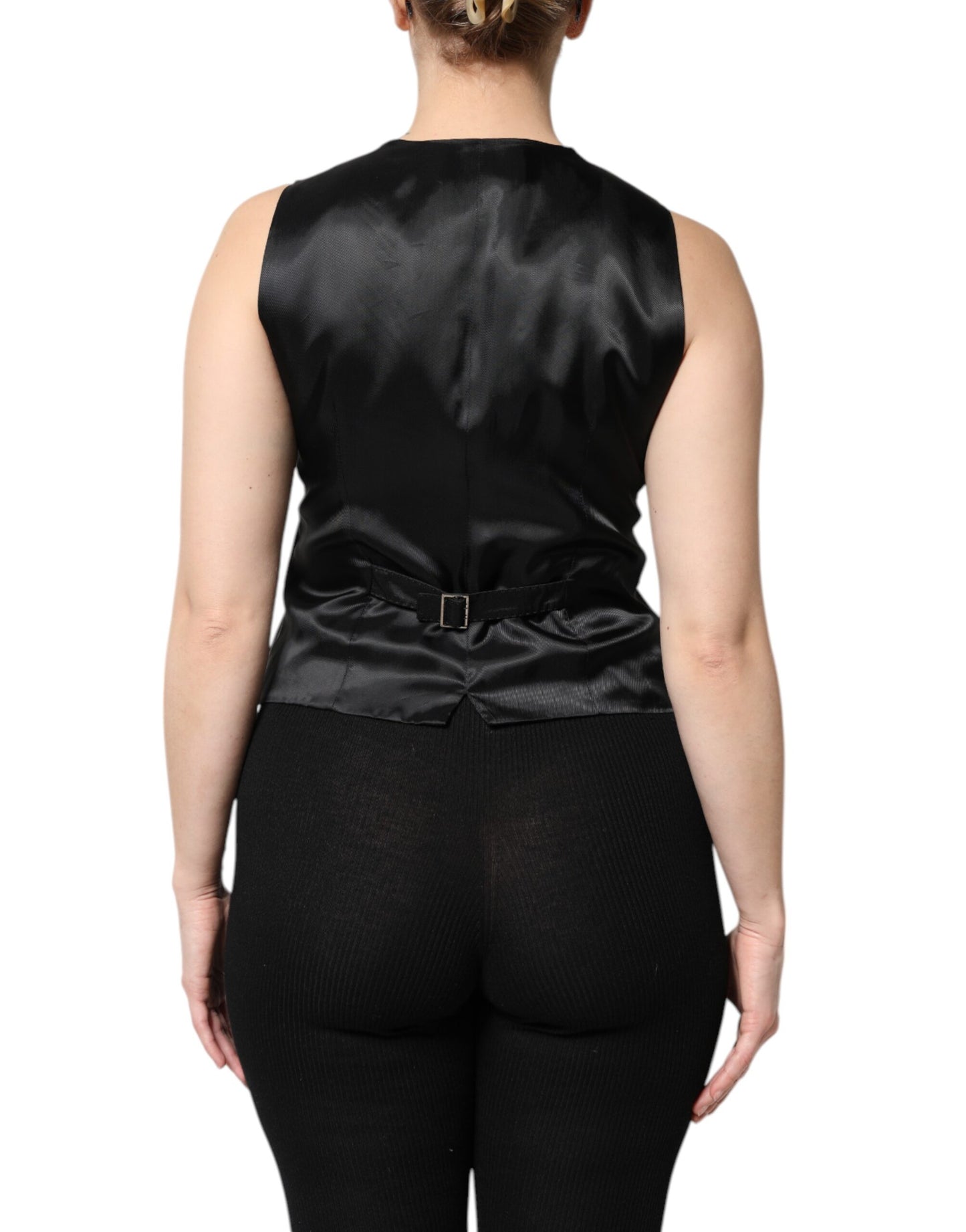 Dolce &amp; Gabbana – Ärmelloses, schwarz gestreiftes Westentop mit Knopfleiste