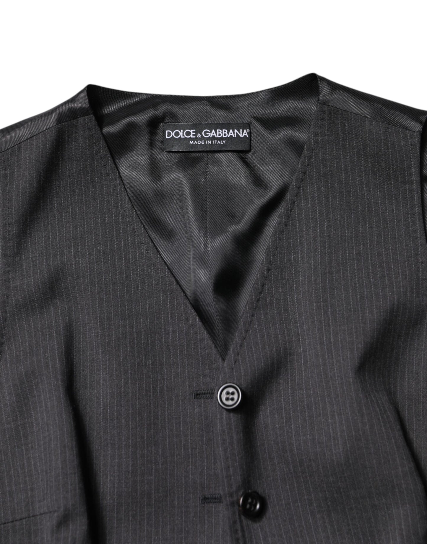 Dolce &amp; Gabbana – Ärmelloses, schwarz gestreiftes Westentop mit Knopfleiste