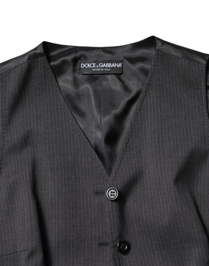 Dolce &amp; Gabbana – Ärmelloses, schwarz gestreiftes Westentop mit Knopfleiste