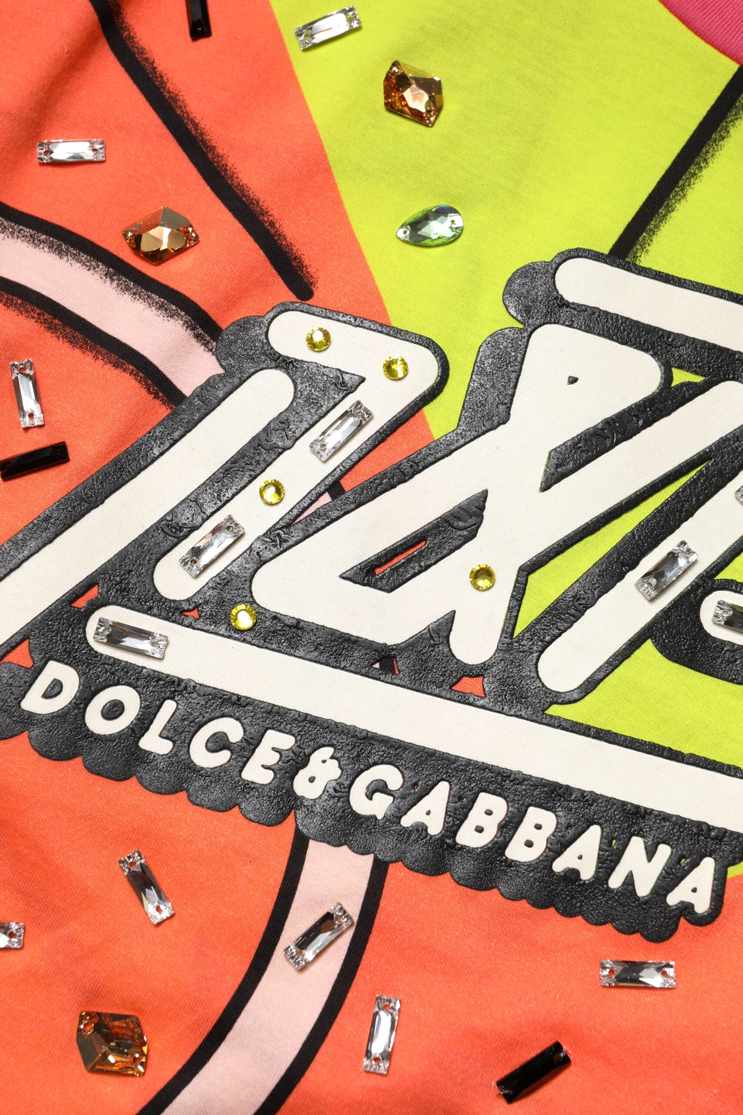 Dolce &amp; Gabbana – Mehrfarbig bedrucktes Oberteil mit Kristallverzierung