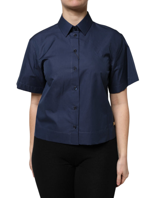 Dolce &amp; Gabbana – Kurzärmliges Button-Down-Oberteil aus blauer Baumwolle