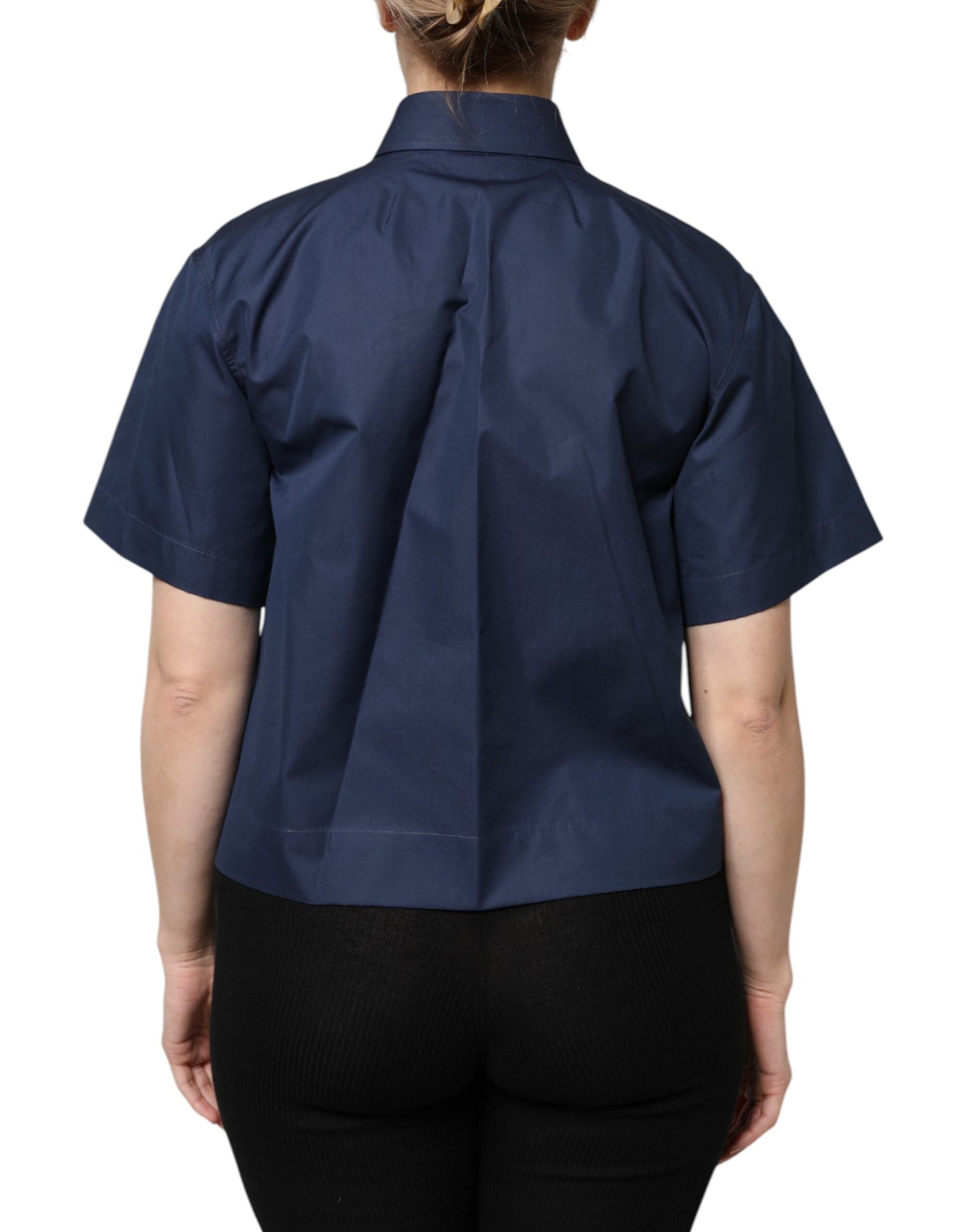 Dolce &amp; Gabbana – Kurzärmliges Button-Down-Oberteil aus blauer Baumwolle
