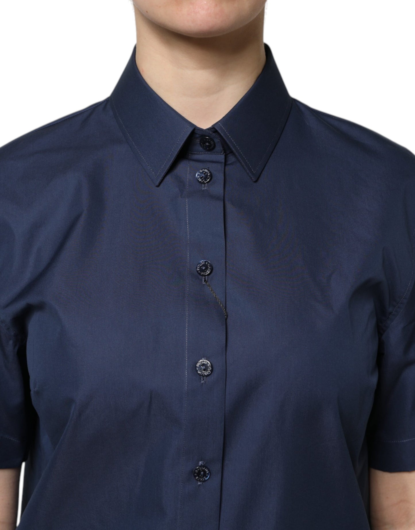 Dolce &amp; Gabbana – Kurzärmliges Button-Down-Oberteil aus blauer Baumwolle