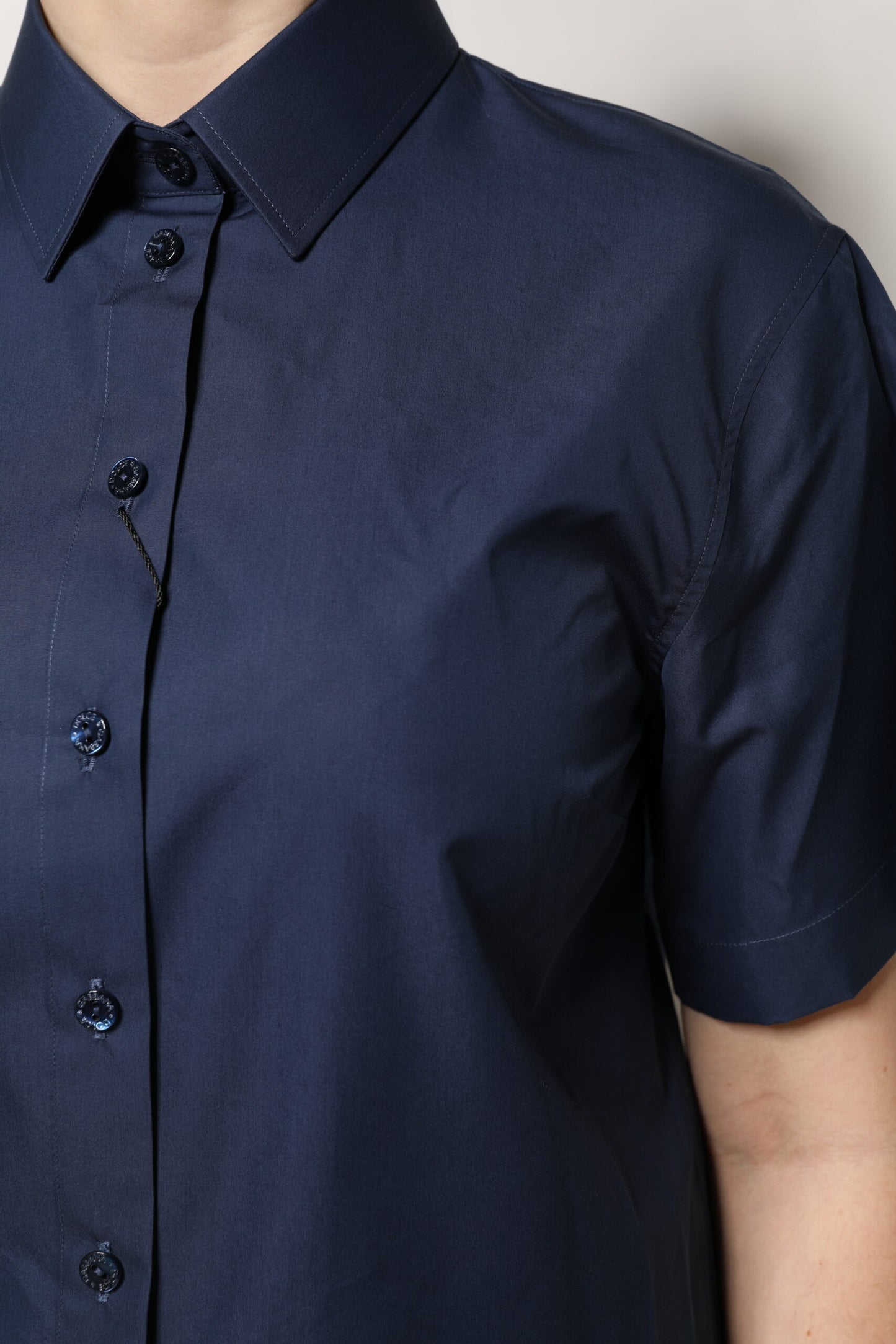 Dolce &amp; Gabbana – Kurzärmliges Button-Down-Oberteil aus blauer Baumwolle