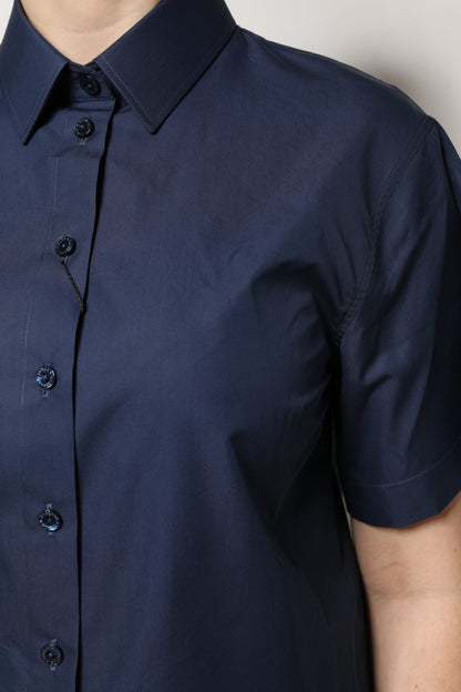 Dolce &amp; Gabbana – Kurzärmliges Button-Down-Oberteil aus blauer Baumwolle