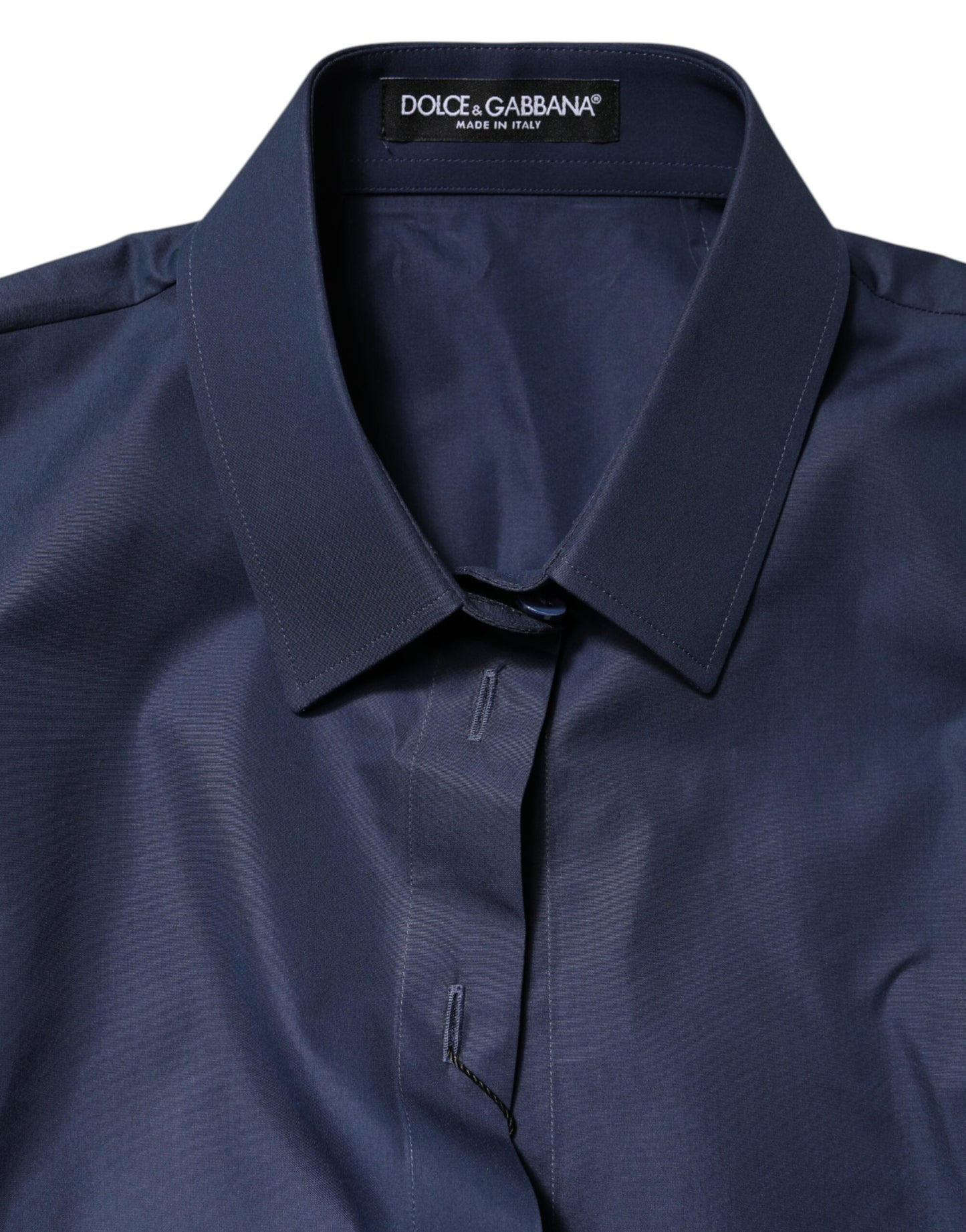 Dolce &amp; Gabbana – Kurzärmliges Button-Down-Oberteil aus blauer Baumwolle