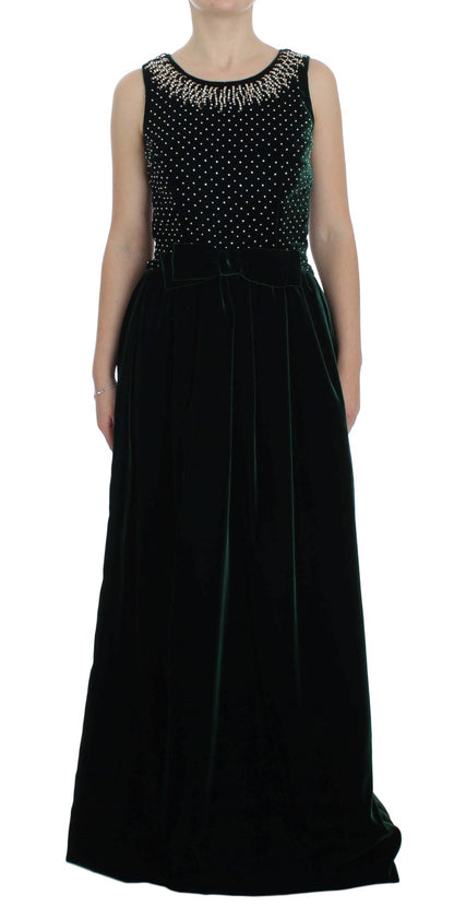 Dolce &amp; Gabbana, langes Maxikleid aus grünem Samt mit Kristallen
