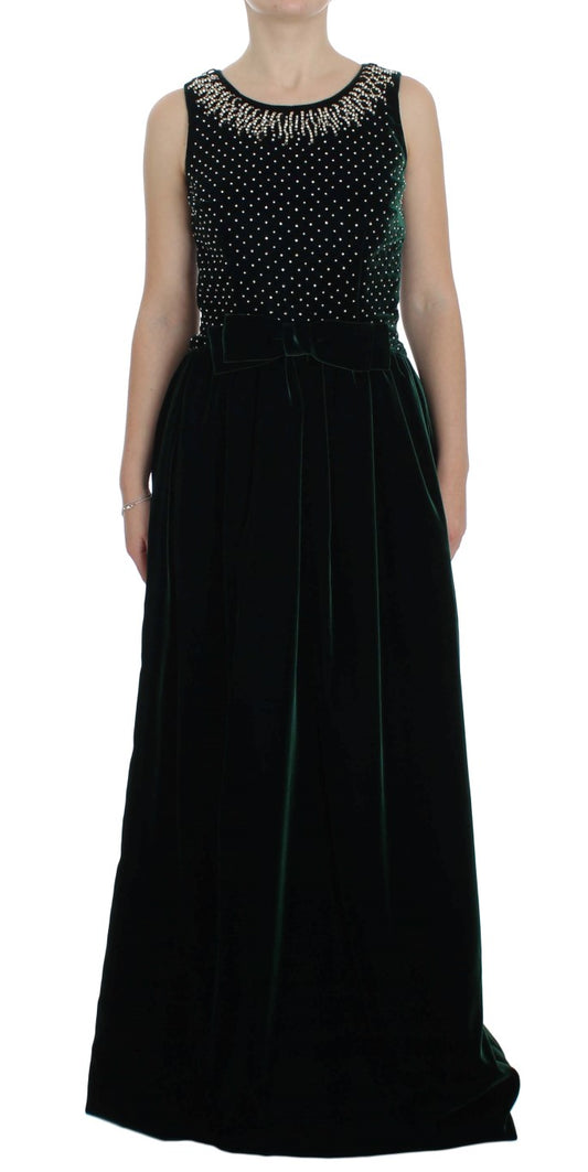 Dolce &amp; Gabbana, langes Maxikleid aus grünem Samt mit Kristallen