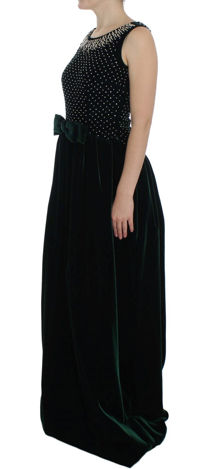 Dolce &amp; Gabbana, langes Maxikleid aus grünem Samt mit Kristallen