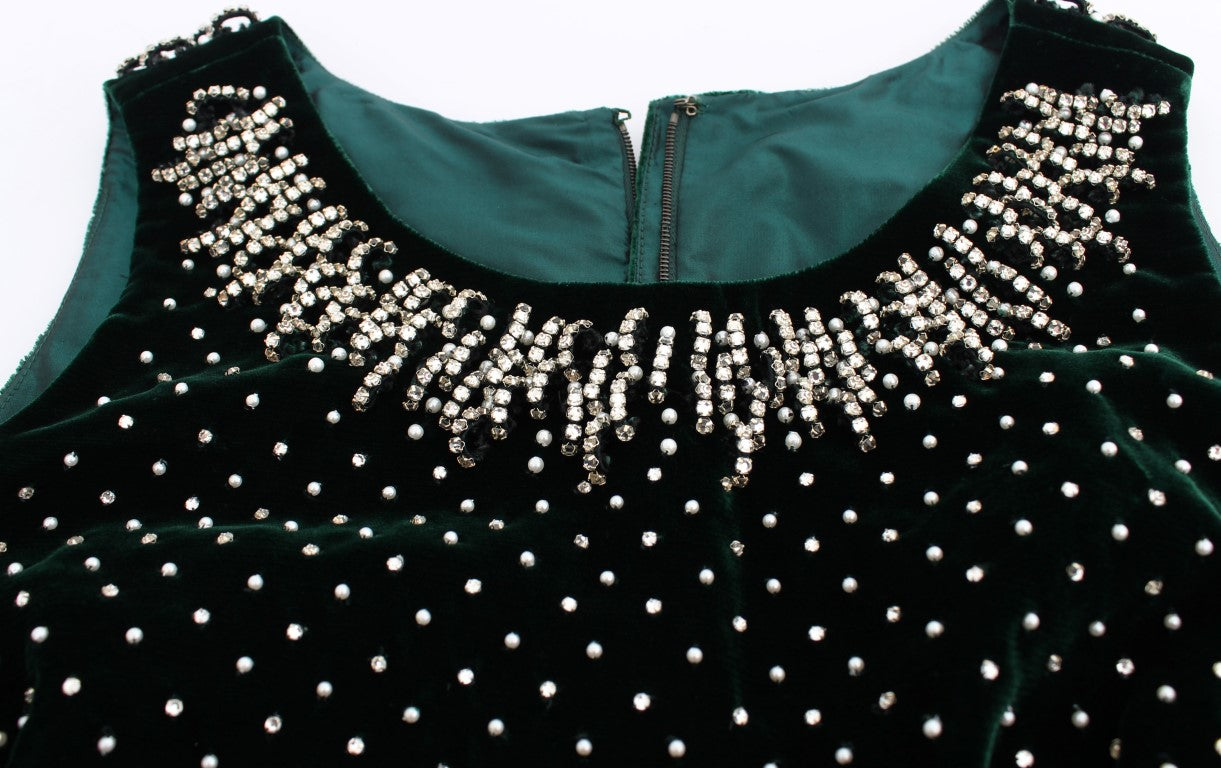 Dolce &amp; Gabbana, langes Maxikleid aus grünem Samt mit Kristallen