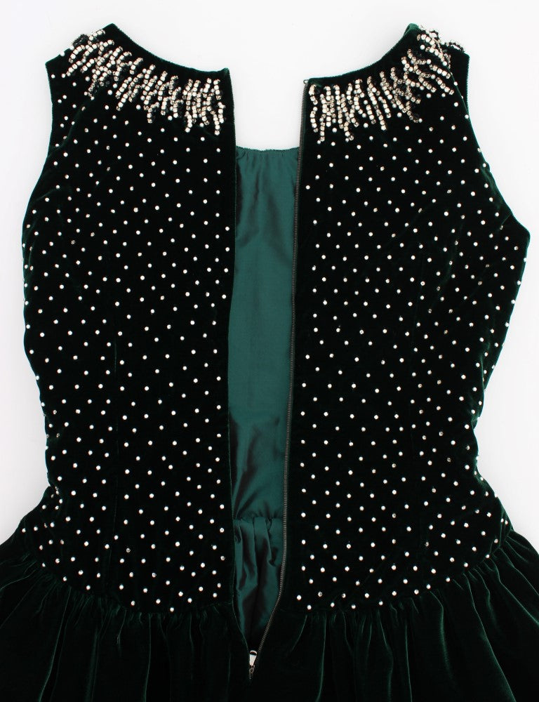 Dolce &amp; Gabbana, langes Maxikleid aus grünem Samt mit Kristallen