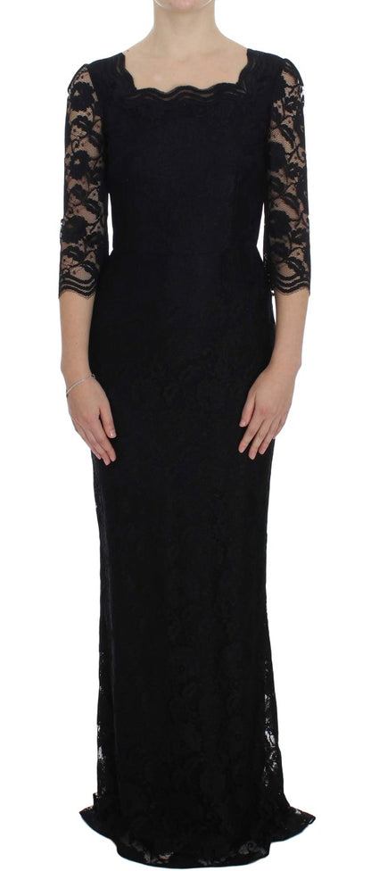Dolce &amp; Gabbana – Langes Maxikleid mit Blumenspitze in Schwarz