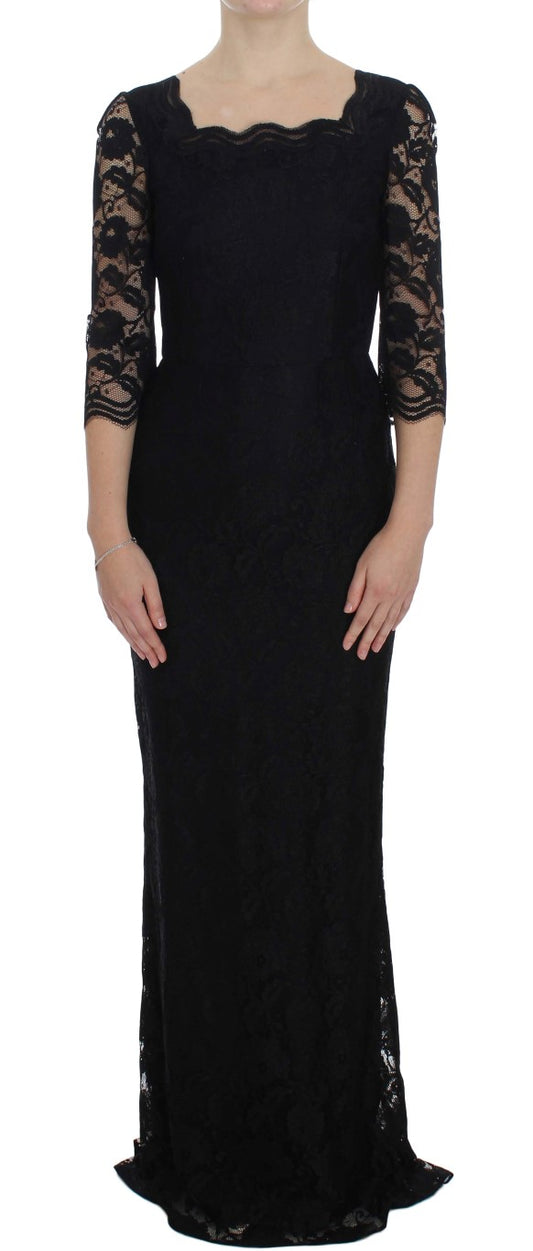 Dolce &amp; Gabbana – Langes Maxikleid mit Blumenspitze in Schwarz