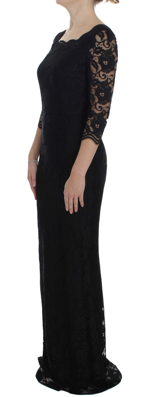 Dolce &amp; Gabbana – Langes Maxikleid mit Blumenspitze in Schwarz