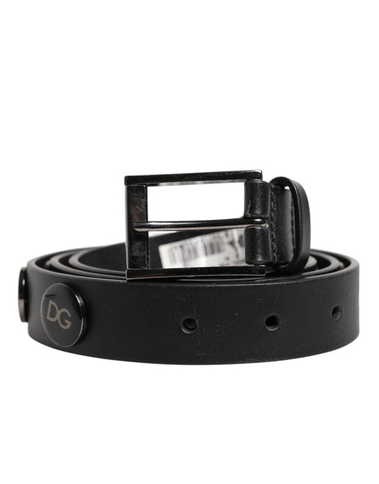 Dolce &amp; Gabbana Black Luxury Leather DG Studs Buckle Belt