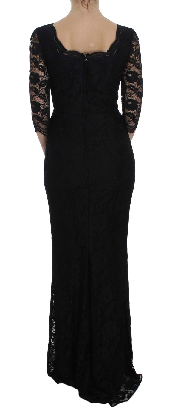 Dolce &amp; Gabbana – Langes Maxikleid mit Blumenspitze in Schwarz