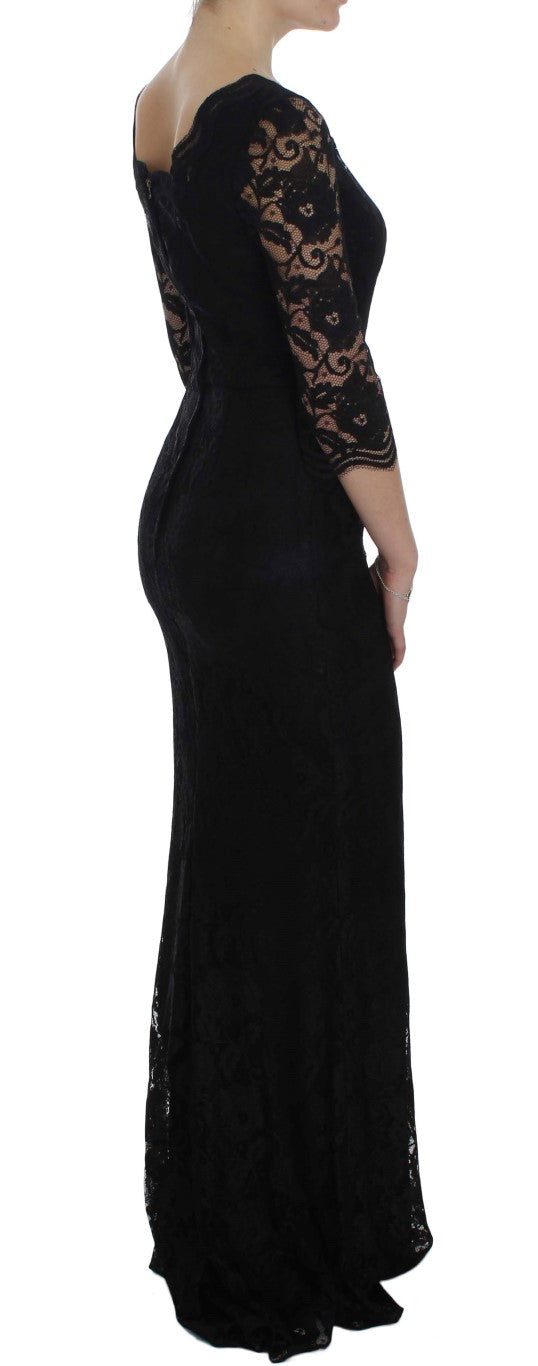 Dolce &amp; Gabbana – Langes Maxikleid mit Blumenspitze in Schwarz