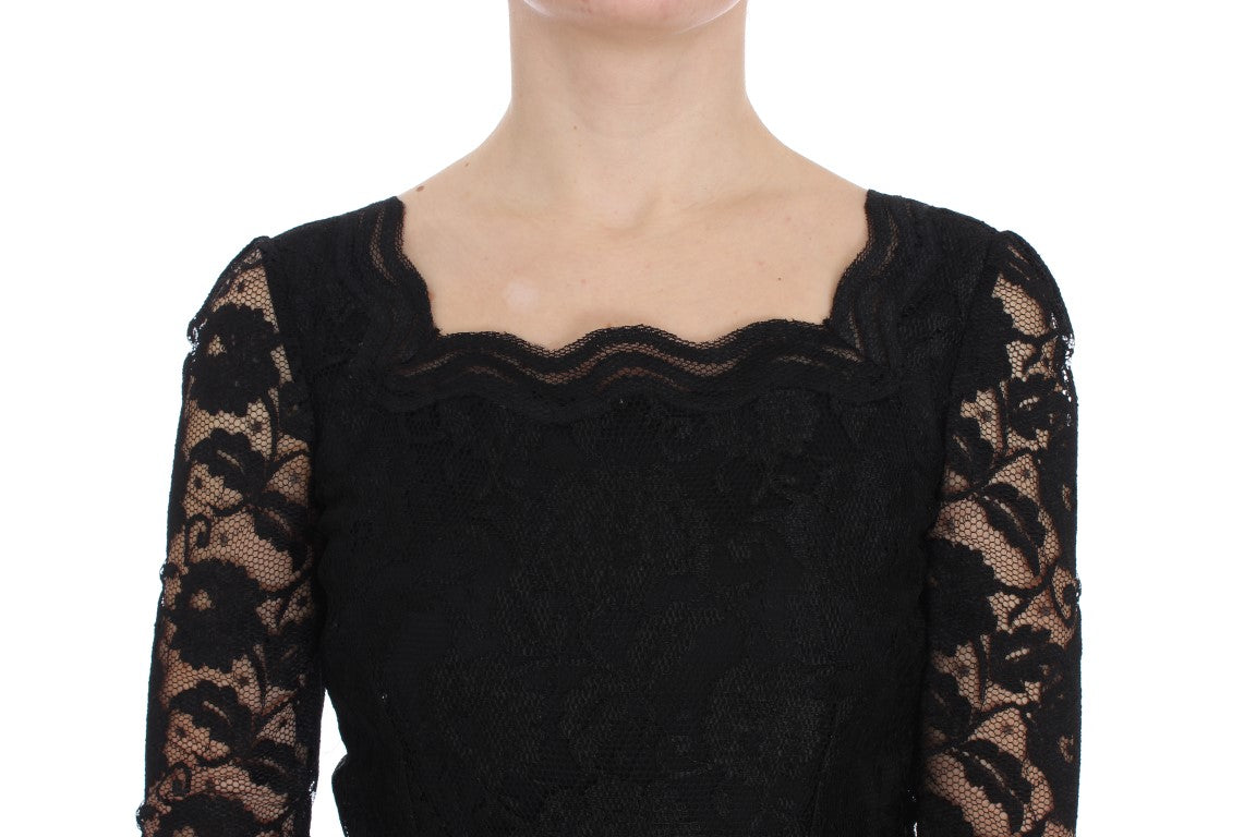Dolce &amp; Gabbana – Langes Maxikleid mit Blumenspitze in Schwarz