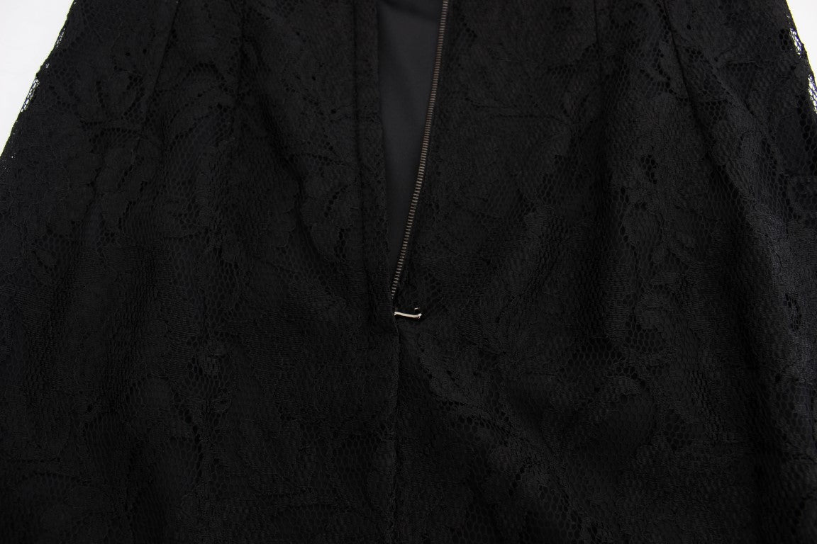 Dolce &amp; Gabbana – Langes Maxikleid mit Blumenspitze in Schwarz