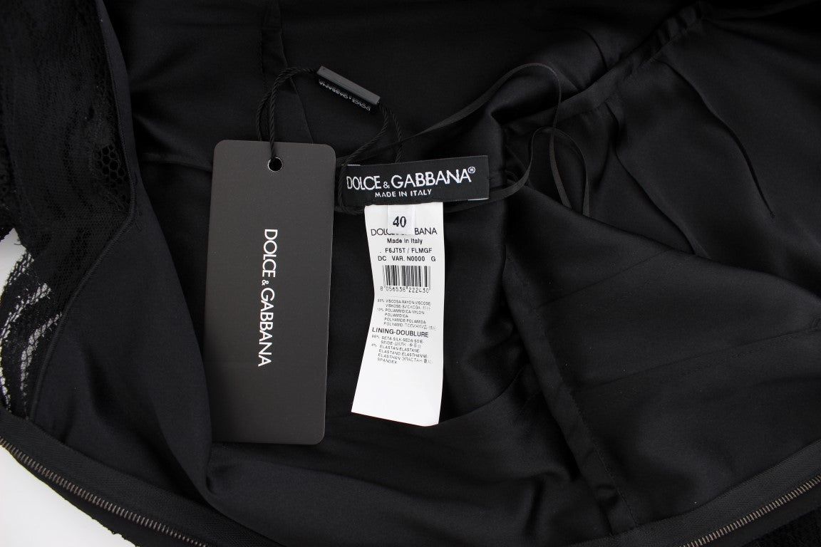 Dolce &amp; Gabbana – Langes Maxikleid mit Blumenspitze in Schwarz