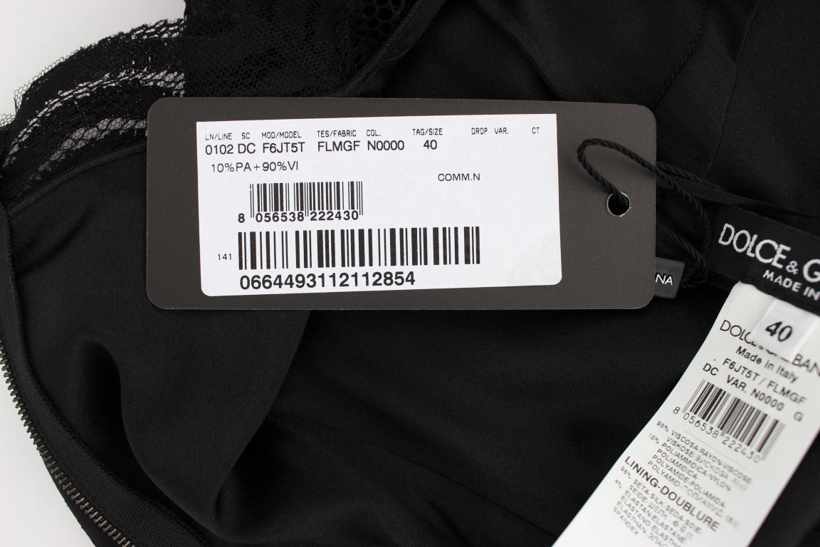 Dolce &amp; Gabbana – Langes Maxikleid mit Blumenspitze in Schwarz