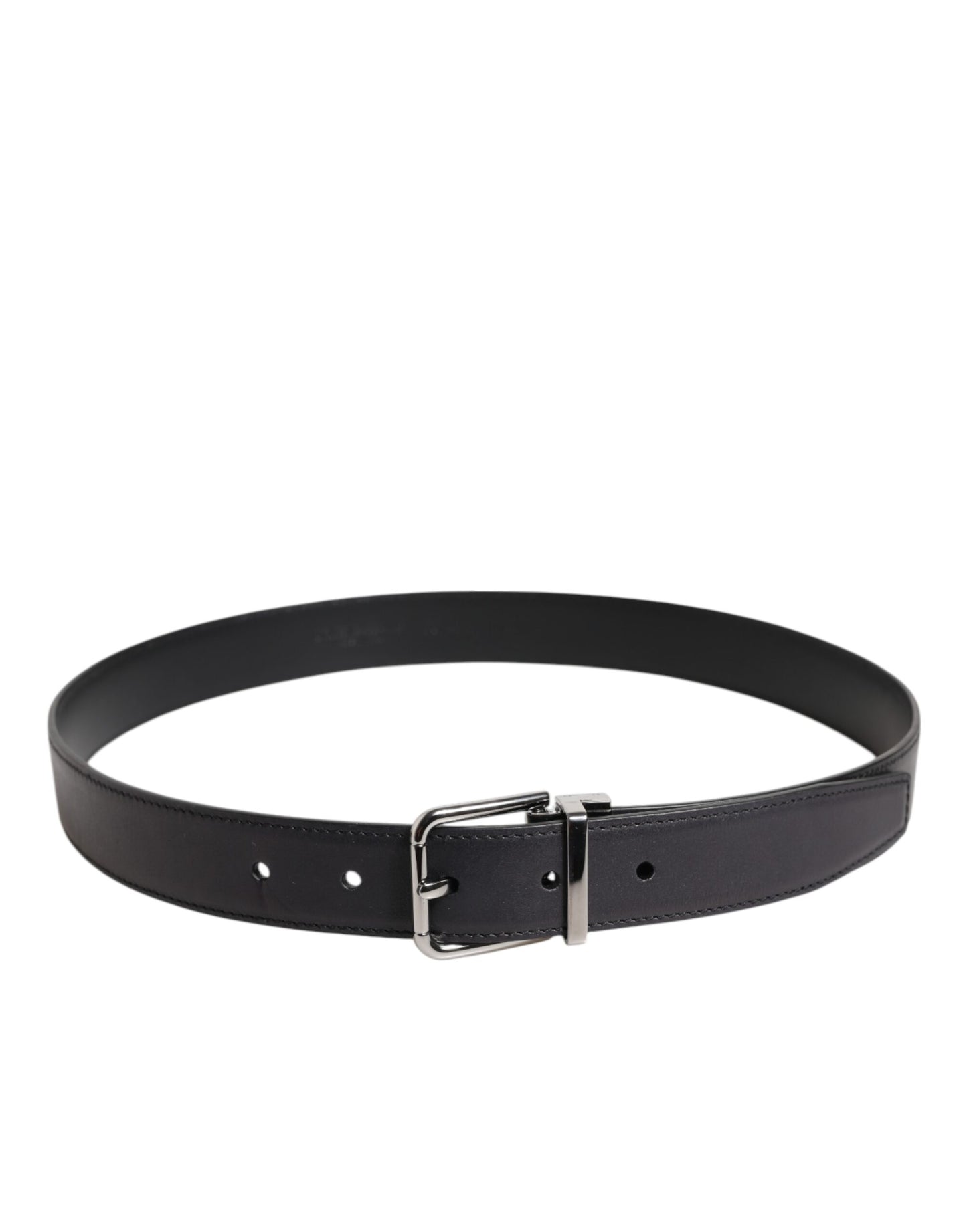 Dolce &amp; Gabbana Black Classic Calf Leather Silver Buckle Belt