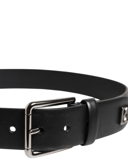 Dolce &amp; Gabbana Black Calf Leather Studded Silver Buckle Belt