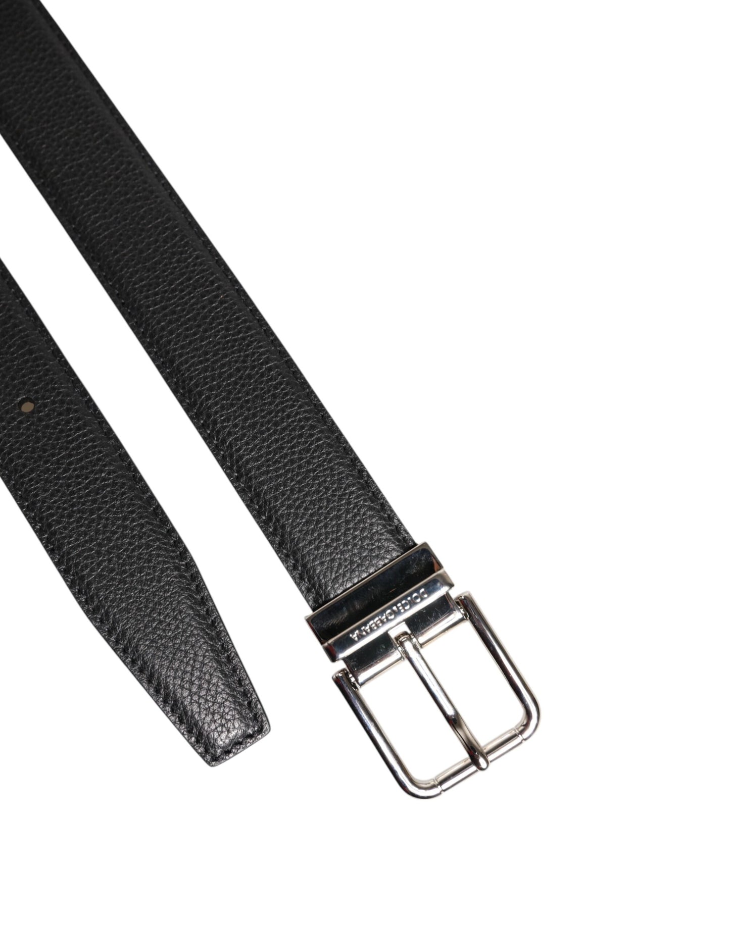 Dolce &amp; Gabbana Black Calf Leather Classic Metal Buckle Belt