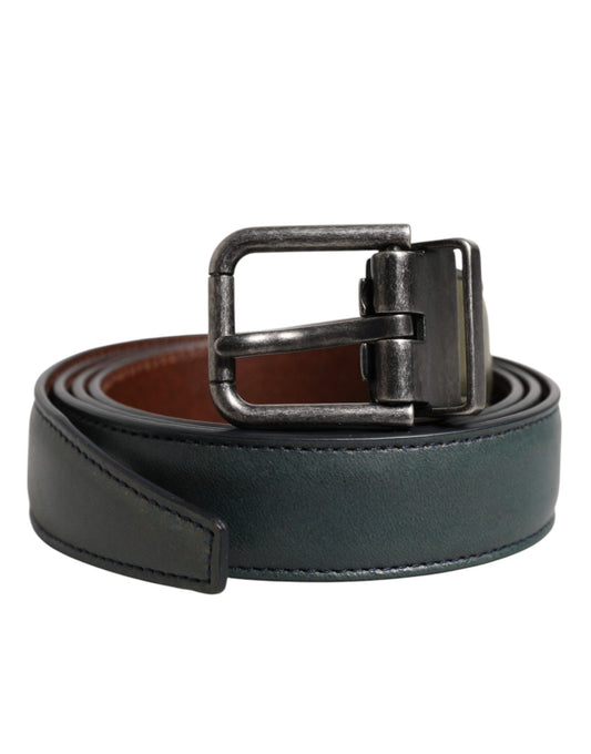 Dolce &amp; Gabbana Green Classic Leather Metal Buckle Belt