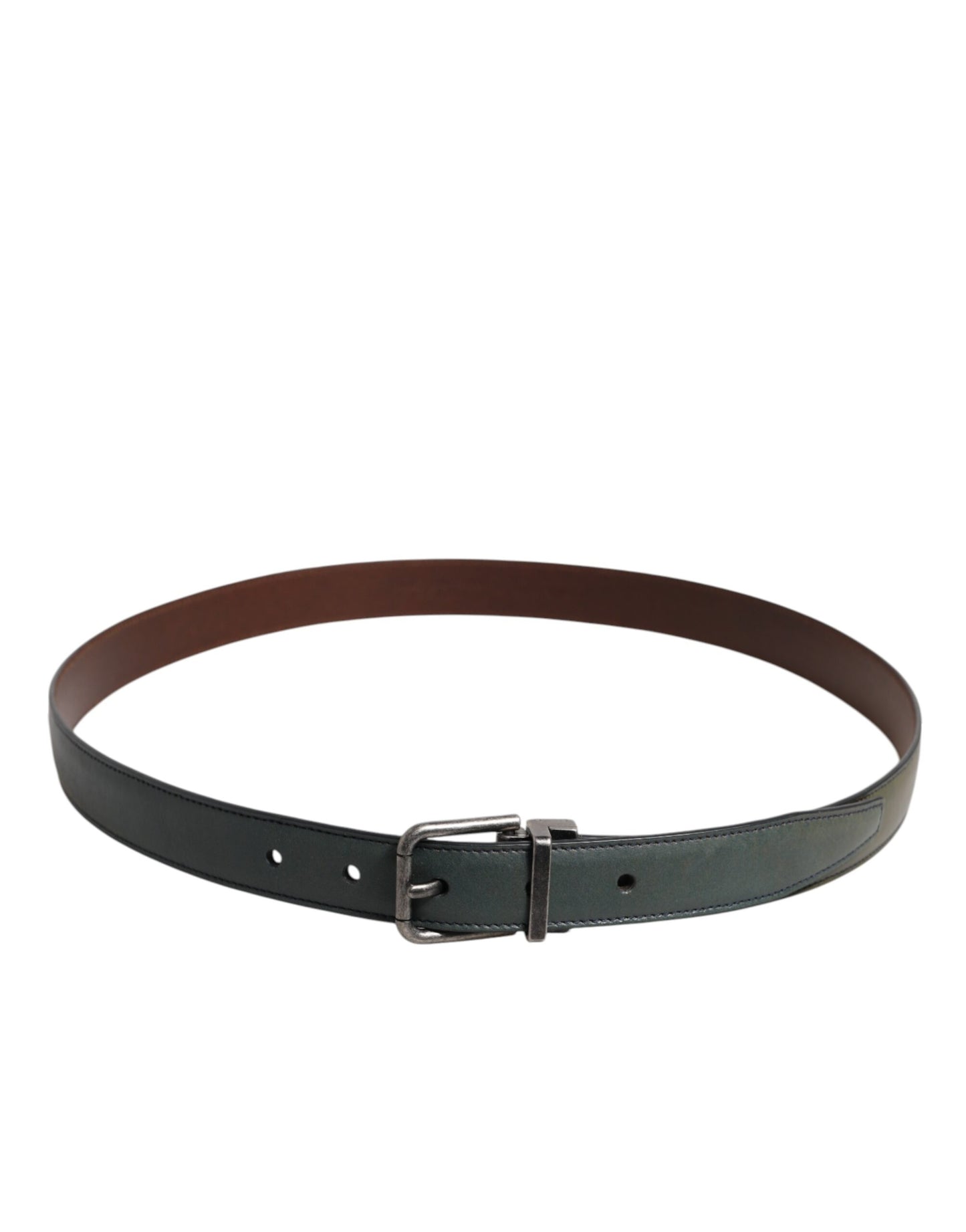 Dolce &amp; Gabbana Green Classic Leather Metal Buckle Belt