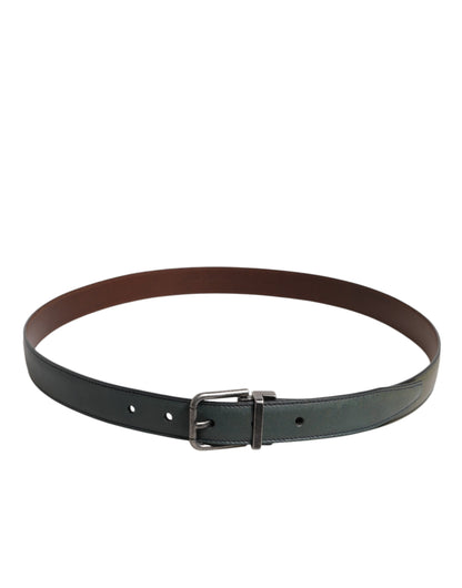 Dolce &amp; Gabbana Green Classic Leather Metal Buckle Belt