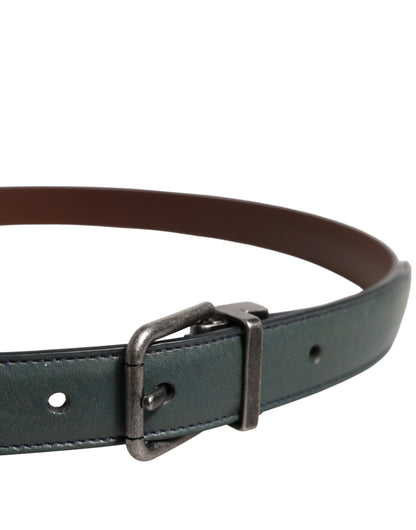 Dolce &amp; Gabbana Green Classic Leather Metal Buckle Belt