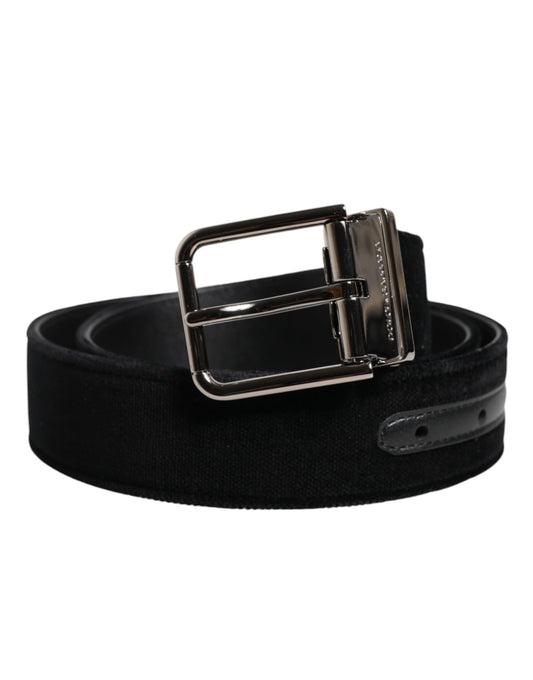 Dolce &amp; Gabbana Black Cotton Silver Metal Buckle Belt