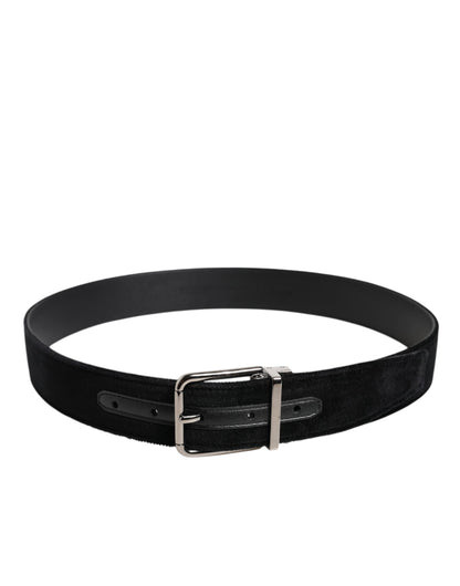 Dolce &amp; Gabbana Black Cotton Silver Metal Buckle Belt