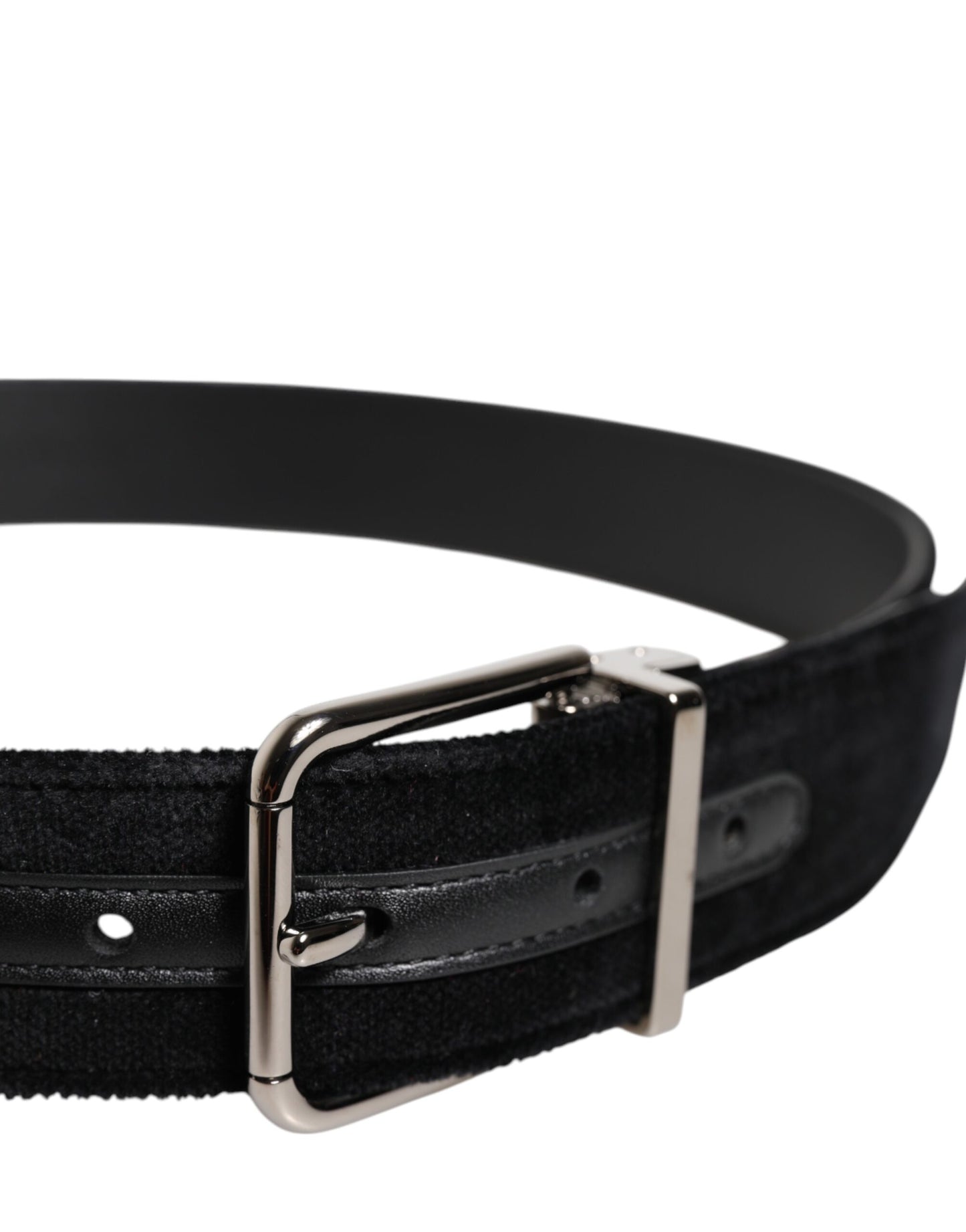 Dolce &amp; Gabbana Black Cotton Silver Metal Buckle Belt