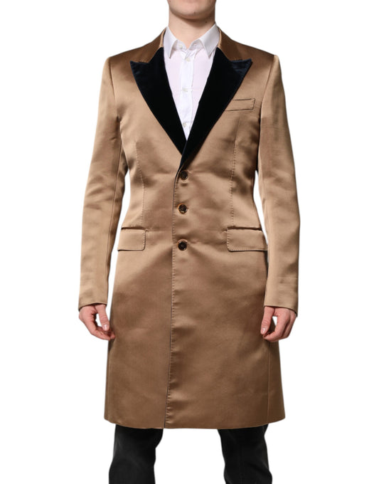 Dolce &amp; Gabbana – Einreihige Trenchcoat-Jacke aus brauner Seide