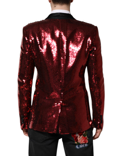 Dolce &amp; Gabbana – Rote SICILIA – Blazerjacke mit Paillettenverzierung