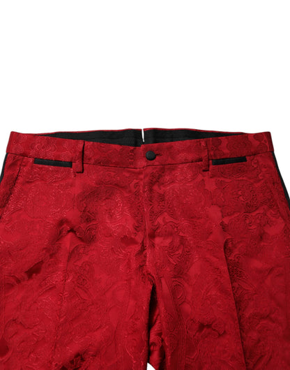 Dolce &amp; Gabbana – Zweireihiger, zweiteiliger Anzug aus Jacquard mit Blumenmuster in Rot