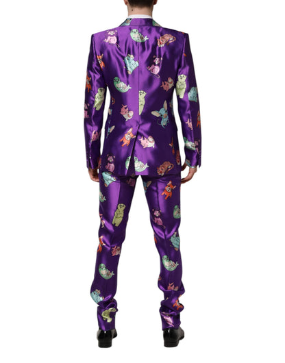 Dolce &amp; Gabbana – Dreiteiliger Anzug aus violetter Seide mit Animalprint