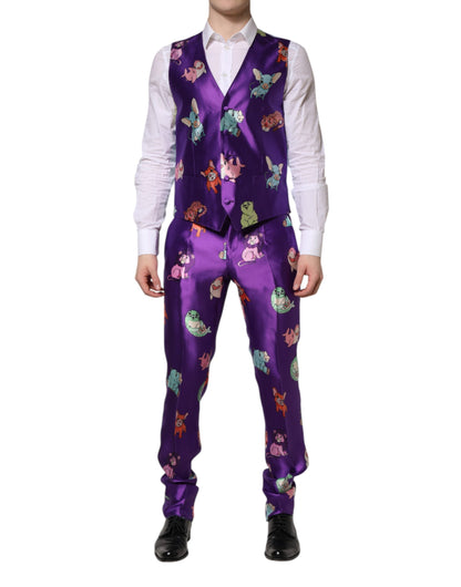 Dolce &amp; Gabbana – Dreiteiliger Anzug aus violetter Seide mit Animalprint